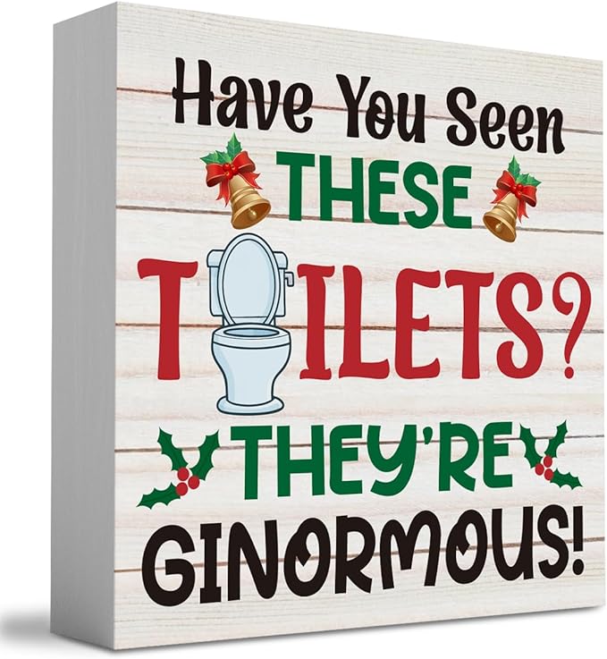WRSUNT Funny Buddy The Elf Bathroom Decorations Christmas Bathroom Decor for Home Office Table Desk, Have You Seen These Toilets They're Ginormous Sign 5 x 5 Inches