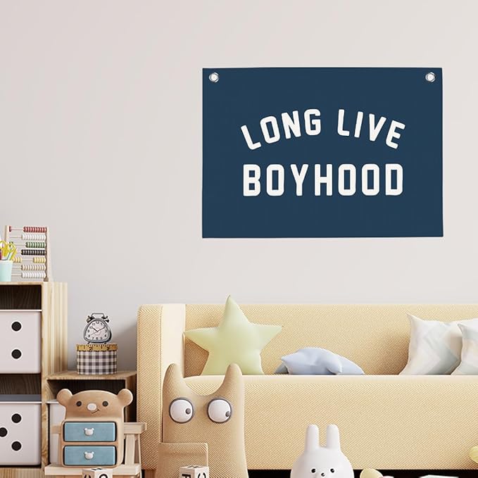 Dark Blue Long Live Boyhood Boys Room Playroom Wall Decor Vintage Sports Decor for Nursery Playroom Kids Bedroom Dorm Toddler Decorations 22x28 Inch