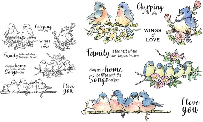Bird Branch Stamps and Cutting Dies for Card Making DIY Transparent Silicone Clear Stamp and Metal Die Cuts Sets for Scrapbooking Paper Greeting Cards Decor Seals Craft Supplies