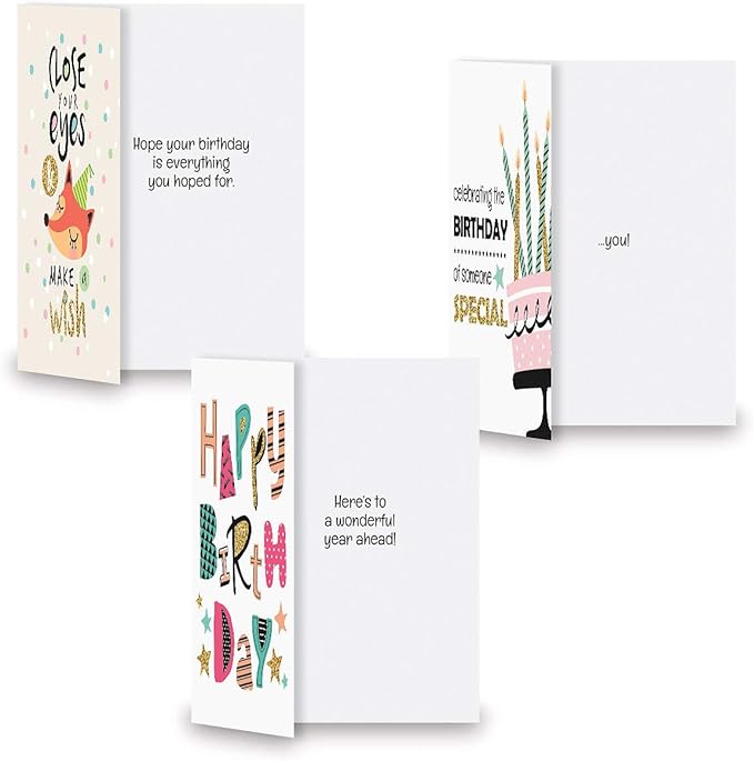 Current Simple Wishes Happy Birthday Greeting Card Set - Value Pack of 20 Cards With White Envelopes, 10 Designs, Large 5" x 7" Assortment