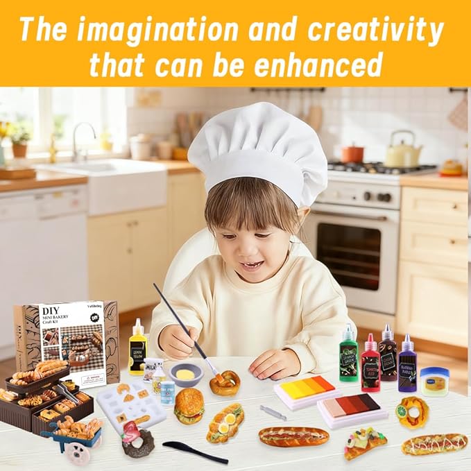 Cute Clay Craft for Girls Teens Adults ，Air Dry Clay Kit DIY Mini Food Bread Set for Dollhouse Play Food Toys Pretend Kitchen Stores Accessories Birthday Valentine Gifts Party Favors