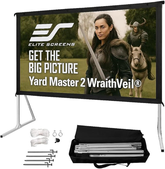Elite Screens Yardmaster 2 DUAL Projector Screen, 135-INCH 16:9, Front and Rear Wraith Veil 4K / 8K Ultra HD, Active 3D, HDR Ready Free Standing Outdoor Movie Screen, OMS135H2-DUAL