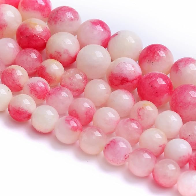 8MM 46PCS Pink Tourmaline Jade Stone Beads for Jewelry Making DIY Bracelet Necklace 15"