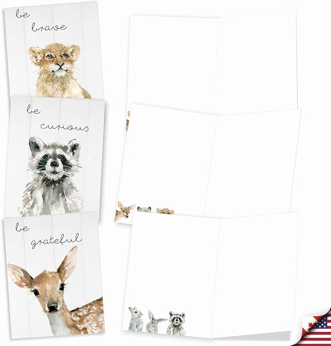 The Best Card Company - 20 Bulk Animal Note Cards Blank (4 x 5.12 Inch) - Fun Assorted Notecards with Envelopes (10 Designs, 2 Each) - Be Wild AM9543OCB-B2x10