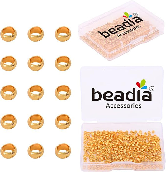 18K Gold Plated Crimp Beads Non Tarnish 3mm 400pcs for Jewelry Making Findings