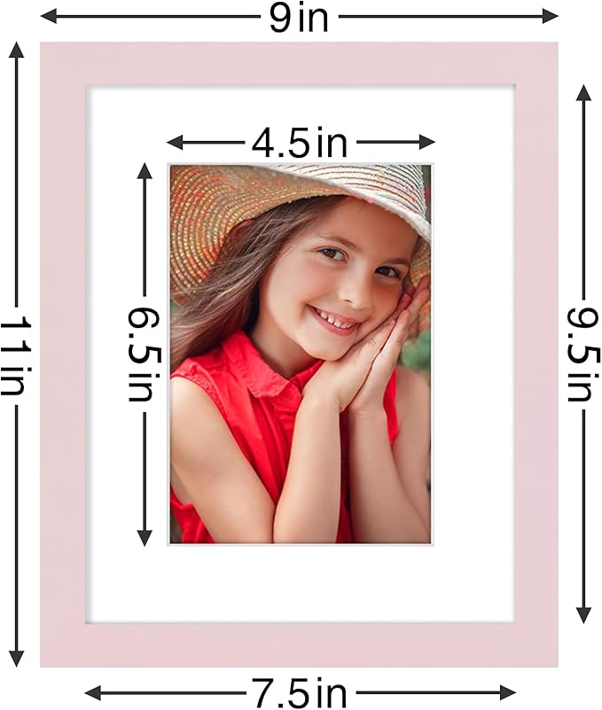 Vittanly 8x10 Picture Frame Set of 9 - Display 5x7 Photos with Mat or 8x10 Without Mat, Wall Mount & Tabletop Frames for Home Decor, Horizontal or Vertical (Pink)