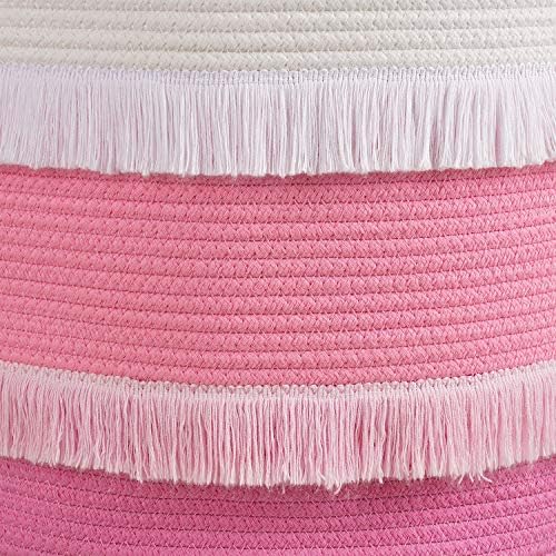 CherryNow 45L Woven Rope Baby Basket with Tassel, 16" x 13", Pink - Image 4