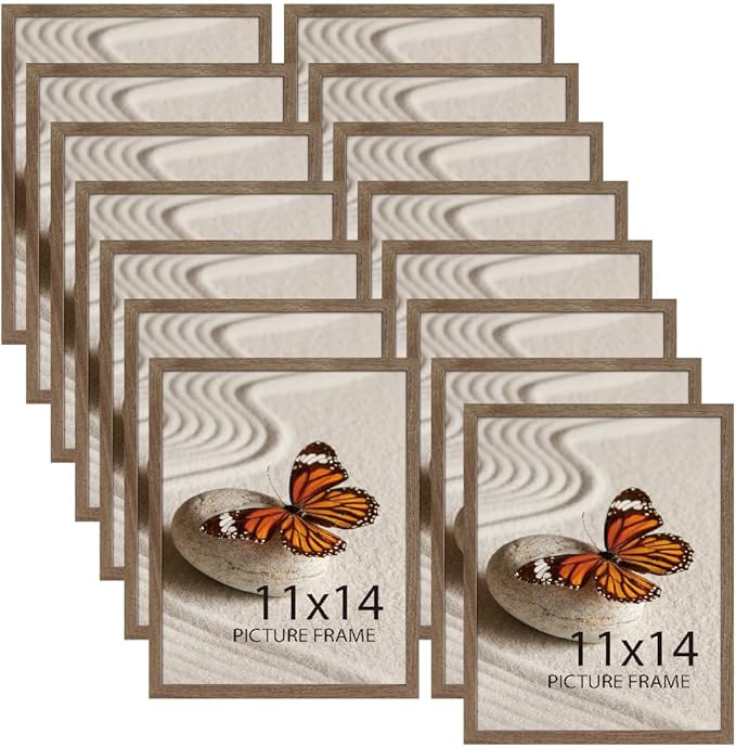 Memory Island 11X14 Photo Frames for Wall and Tabletop Display, 11 by 14 Walnut Wood Grain Picture Frames with HD Plexiglass, Set of 15