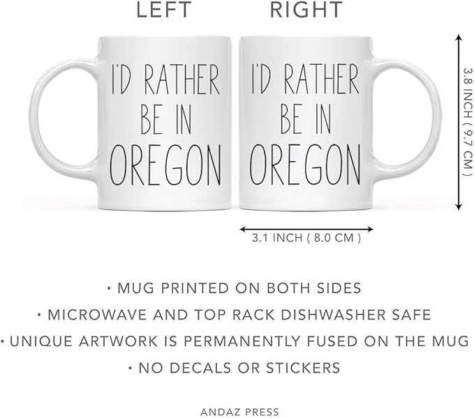 Andaz Press U.S. State 11oz. Coffee Mug Gift, I'd Rather Be in Oregon, 1-Pack, Long Distance College Going Away Study Abroad Birthday Christmas Gifts