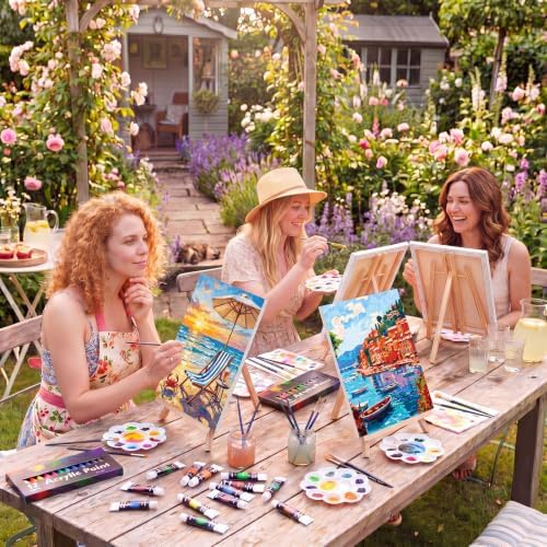 Ctosree 72 Pcs Seaside Scenery Paint and Sip Kit for Adults 8'' x 10'' Pre Drawn Canvas for Painting DIY Pre Printed Canvas for Party Favor Acrylic Painting Kit Wood Easel Brushes Date Night Bulk - Image 5