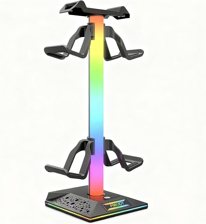 Headset and Controller RGB Stand with 10 Color Lights and Type-C Ports for PS5/PS4/Xbox Controller and Headphonesm, Gaming Desk Organizer Holder Accessories for Gaming Gift