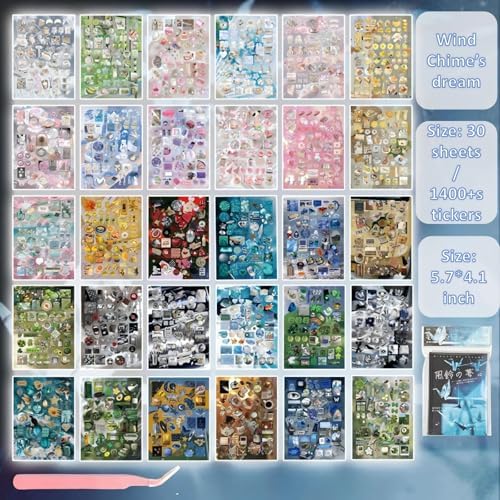Japanese Retro Sticker Book, 800 Cartoon Stickers Book with Art Coated Paper Creative Activity Stickers for Adults, DIY Scrapbooking Phone Cases Laptops Party Gifts (Windchime Dream) - Image 2