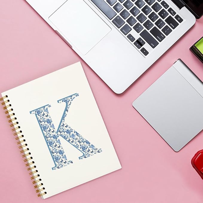 Blue Cute Initial Notebook Journal Diary Libretas Escolares K, Cute Preppy Aesthetic Personalized Notebook Gifts for Teen Girls Women Kids,Preppy Blue Aesthetic School Supplies for Girls 5.5x8.3