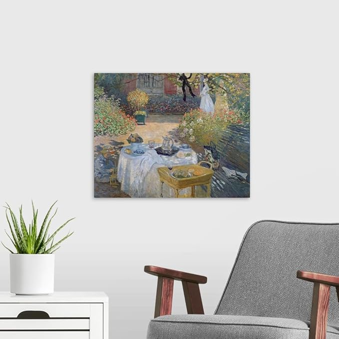 CANVAS ON DEMAND The Luncheon Monet's Garden At Argenteuil, C,1873 Canvas Wall Art Print by Claude Monet, Impressionism, Traditional, Home Decor, Woman Floral, Artwork,20" x16in