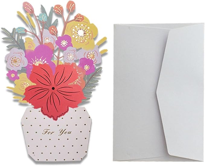 Paper Flowers Bouquet Cards - Handmade 3D Floral Greeting, Pop-Up Flower Note, Envelope Included Card, Artistic Blossom Stationery | Colorful Handmades Flowers Cardss For Mother Teacher Wife Sister