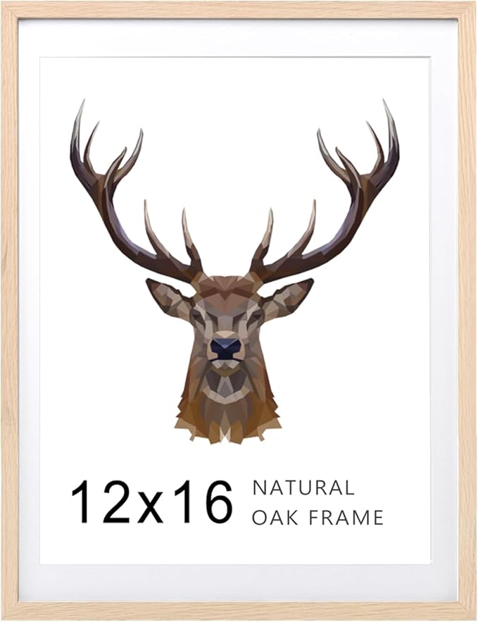 KINLINK 12x16 Frame Natural Oak Wood Frame with Acrylic Plexiglass, 1 Pack