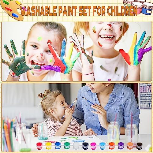 DUA MAIGA 280 Pcs Washable Acrylic Paint for Kids Arts and Crafts, 20 Gouache Watercolor Paint Sets of 12 Colors for Party Classroom Painting Supplies, 20 Flat and 20 Pointed Brushes - Image 4