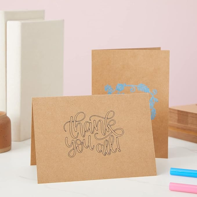 Best Paper Greetings Blank A7 Kraft Brown Paper & Envelopes for Card Making - 5 x 7 In & 5.25 x 7.25 In, 50 Pack, Brown - Bulk Blank Notecards with Envelopes for Invitations & Thank You Notes