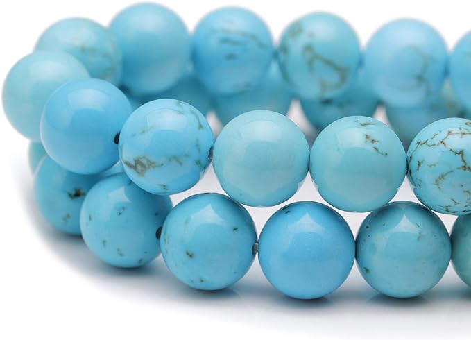 Youngbling Natural Gemstone Beads for Jewelry Making,8mm Blue Turquoise Polished Round Smooth Stone Beads for Bracelet Necklace 15 Inch