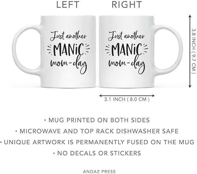 Andaz Press Mother's Day 11oz. Ceramic Coffee Tea Mug Gift for Mom, Just Another Manic Mom-Day, 1-Pack, Birthday Christmas Gift Ideas