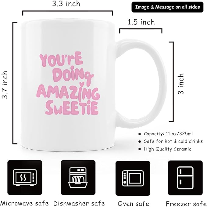 Preppy Coffee Mug,Affirmation Coffee Mug,You're Doing Amazing Sweetie Mug, Motivational Affirmations Gifts For Women Teen Girls,Encouragement Coffee Mugs 11oz