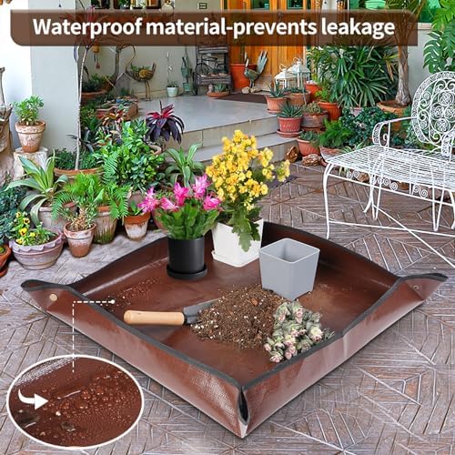 26.8"X26.8" Repotting Mat for House Plants Transplanting Control Mess, Foldable Waterproof Gardening Tray Mat Gardening Gifts for Plant Lovers - Image 4