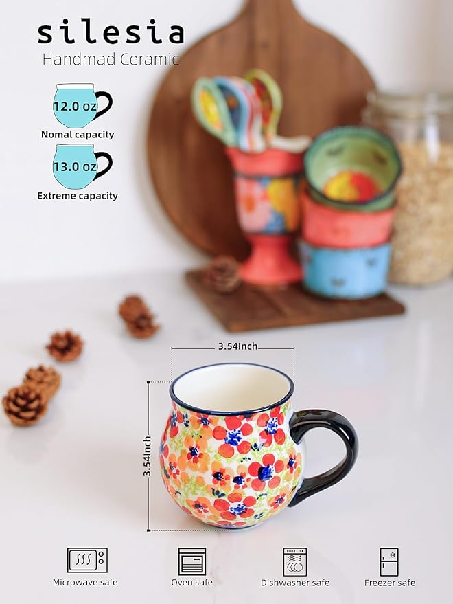 silesia Handmade Coffee Mug with Handle, 12 Ounce Ceramic Hand-Painted Flower Mugs for Home and Kitchen in Gift Box, Oven, Dishwasher & Microwave Safe (Jungle Floral)