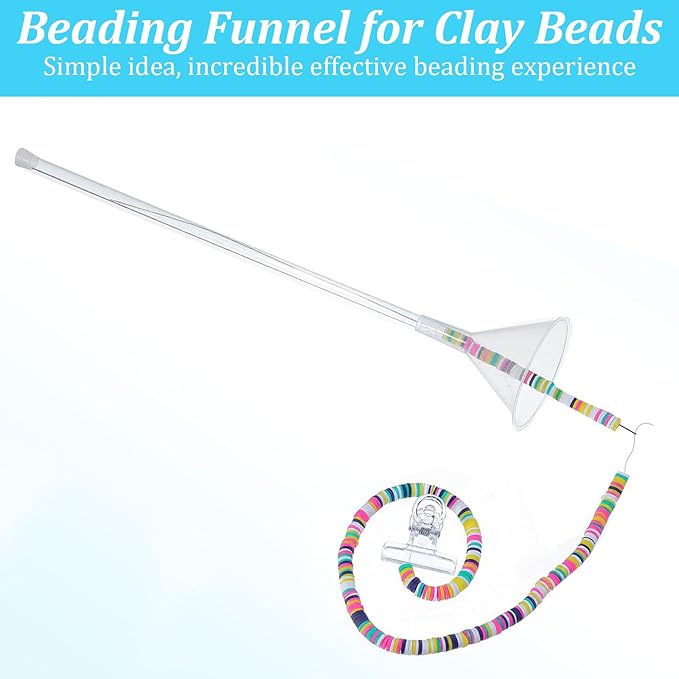 Quilax 6Pcs Beading Tools Kit, Beading Needles, Funnel, and Clips for 0.2" Clay Beads Jewelry Making, Bracelets, Necklaces (Not Include Clay Beads)