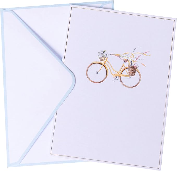 Graphique Watercolor Bike Cards | Pack of 16 Cards with Envelopes | Blank Inside | All Occasion Greetings | Glitter and Gold Foil Accents | Family and Friends | Boxed Set | 3.25" x 4.75"