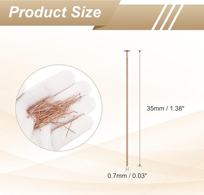 HARFINGTON 100pcs Flat Head Pins 1.38" 35mm Needles Bulk for Earring Pendant Necklace Bracelet Charm Jewelry Making Findings DIY Craft, Rose Gold