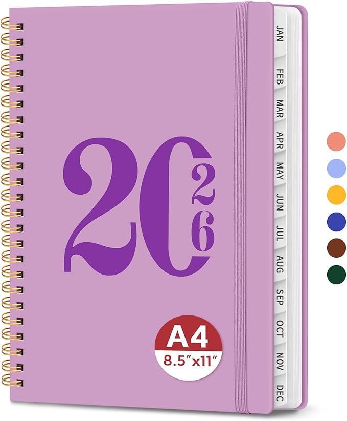 2026 Planner, Monthly and Weekly Calendar Planner for Women, Jan 2026 - Dec 2026, Hardcover Pretty 2026 Agenda Planner Book with Tabs, Spiral Bound, Perfect for School Office Home Supplies, 8.5" x 11" - Boho Purple