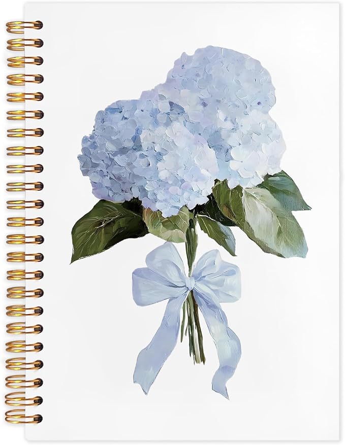 Coquette Bow Blue Hydrangea Notebook,Hydrangea Gifts, Aesthetic Hydrangea Flower Spiral Notebook Journal for Note Taking, Coquette Girly Office Supplies, 5.5x8.3 Inch