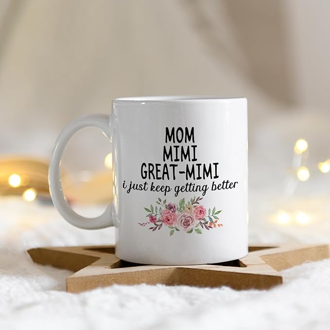 IWXYI Great Mimi Coffee Mug - Great Mimi Gifts for Birthday Mothers Day, 11oz Floral Mother‘s Day Coffee Mug Ceramic, Mothers Day Gifts