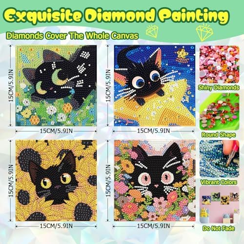 ICYANART 4 Pack Cat Diamond Art Painting Kits for Kids Age 6-8-12 6x6 Inch - Image 3