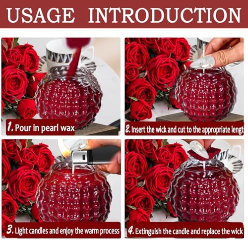 1.1LB Candle Sand- Red Candle Beads, Sand Wax for Wedding Decor Rosa Scented Candle with Wicks Dark Pearled, Wax for Home Decoration Party Gift 85 Burn Hours Refillable Candle Wax DIY Candle Making - Image 3