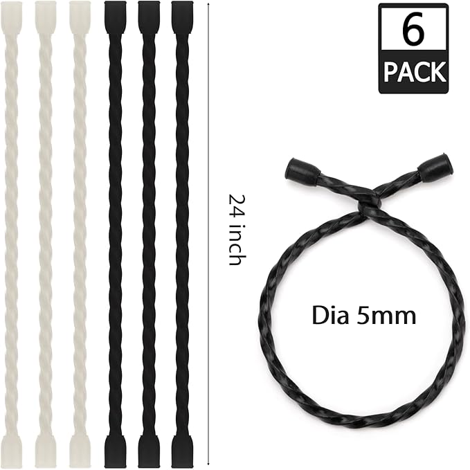 Gesipor 6 PCS 24-Inch Silicone Cable Ties Dia 5mm - Reusable Rubber Twist Ties Bendable Cable Ties for Bundling and Holding, All Purpose Steel-Core Cord Tie for Indoor and Outdoor (White and Black)