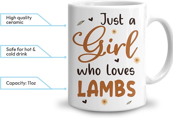 Hyturtle Personalized Cute Lamb Coffee Mug - Gift For Lamb Lover - Just A Girl Who Loves Lambs - Lamb Gift For Women - Animal Lover Gift - Birthday - Custom Name Coffee Cup Ceramic Mug 11oz - 15oz