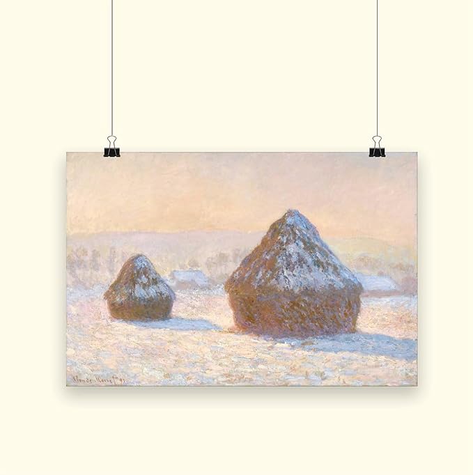 40+ Monet Famous Print Posters Wheatstacks, Snow Effect, Morning by Claude Monet Impressionism Canvas Poster Bedroom Decor Print Sports Landscape Office Room Decor Gift Unframe 12×18inch(30×45cm)