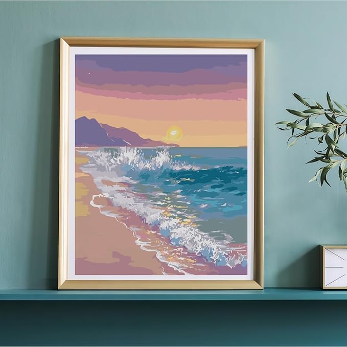 BYGFHLYW Paint by Numbers Kit for Adults Beginners, Seaside Beach Landscape Easy Adult Paint by Number Kits On Canvas, DIY Acrylic Oil Painting Kits for Home Wall Decor 16x20Inch