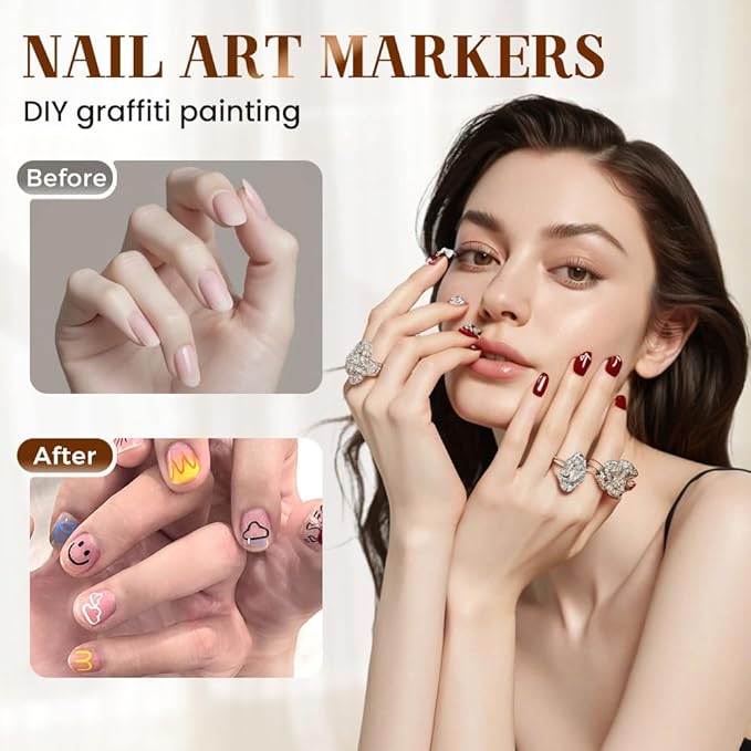 Nail Art Pens Set 12 Colors Nail Art Markers,2025 Nail Polish Pens Drawing Painting Pen for Home Salon,Quickly Dry Nail Art Nail DIY Decoration for Adult Kids (12-Colors)