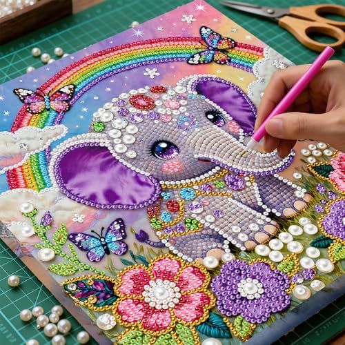 ARTopet DIY Pearl Painting Kit with Frame Gemstone Pearl Diamond Dots Beads Canvas Art Craft for Adult Beginners Display for Tabletop and Wall Mounting Home Decor-Elephant - Image 2