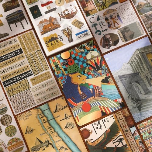 Pre-Cut Vintage Stickers for Journaling, 500+ Scrapbook Stickers and 20 A5 Scrapbook Papers, Retro Egypt Theme Aesthetic Washi Sticker Book for Adults, Ephemera for Junk Journal Supplies DIY Crafts - Image 2