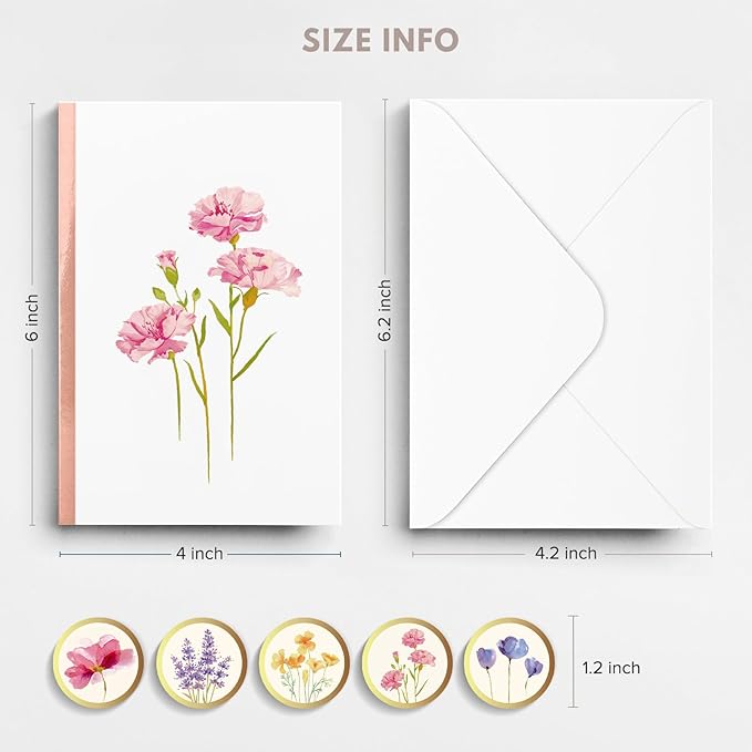 Blank Cards and Envelopes, 30 Pack Blank Greeting Cards, Elegant Blank Note, Perfect Bulk Stationary Set For All Occasions, 5 Assorted Floral Designs, 4" x 6"