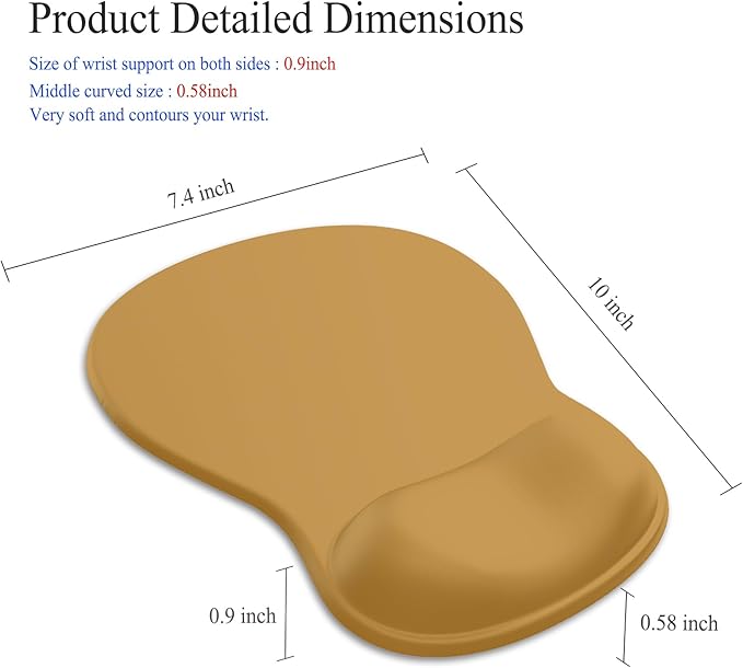 Gel Mouse Pad with Wrist Rest, Ergonomic Concave Wrist Support Mousepad with Non-Slip PU Base & Smooth Surface Comfortable Desk Accessories Mat for Office, Home Gaming and Study (08 Golden Brown)