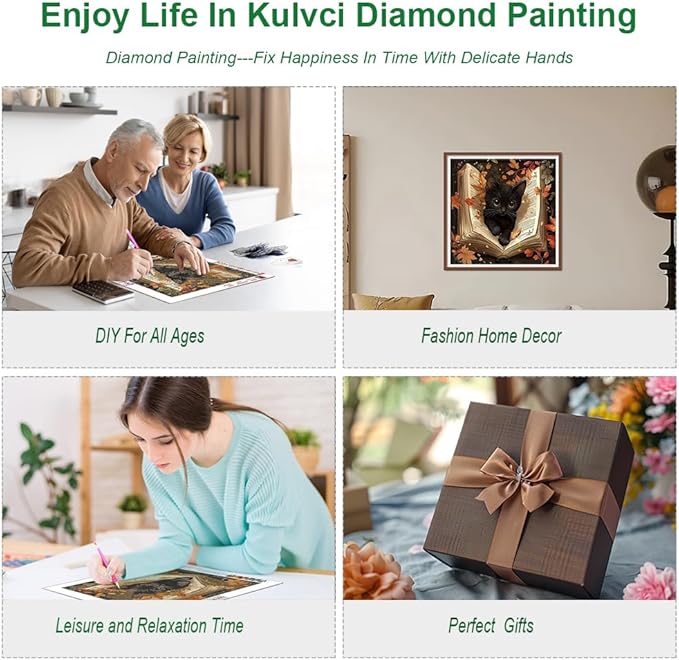 Kulvci Black Cat Diamond Painting Kits for Adults, Diamond Art Kits for Beginners, 5D DIY Full Drill Gem Craft for Home Decor Gift 12x12inch