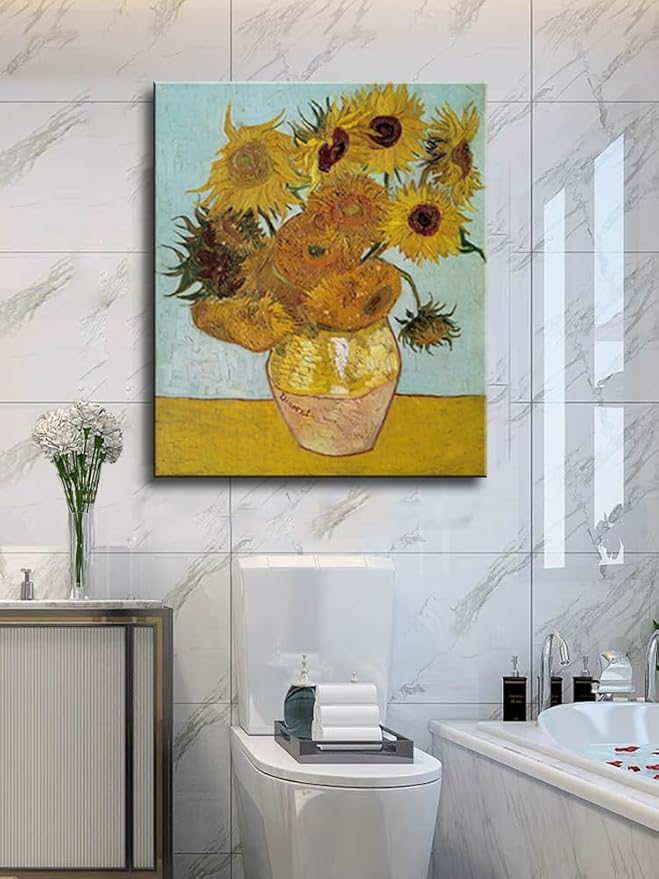 Sunflower Canvas Prints Wall Art by Vincent Van Gogh Oil Paintings Reproduction Modern Framed Floral Giclee Flowers Pictures Artwork for Bedroom Home Office Decor