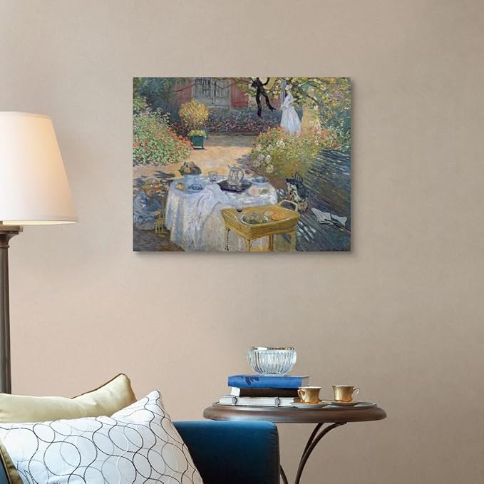 CANVAS ON DEMAND The Luncheon Monet's Garden At Argenteuil, C,1873 Canvas Wall Art Print by Claude Monet, Impressionism, Traditional, Home Decor, Woman Floral, Artwork,30" x24in