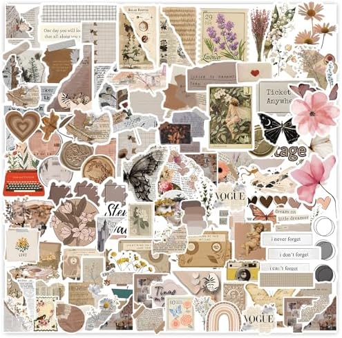 120Pcs Vintage Stickers, Waterproof Scrapbook Aesthetic Sticker for Daily Planner, Water Bottles, Handbook Junk Diary Stickers, Adults Scrapbooking Journaling Supplies DIY Paper Crafts by Unknown