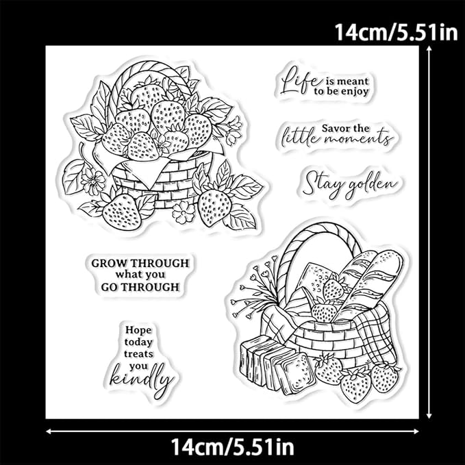 Strawberry Bread Basket Stamps and Cutting Dies for Card Making DIY Transparent Silicone Clear Stamp and Metal Die Cuts Sets for Scrapbooking Paper Greeting Cards Decor Seals Craft Supplies