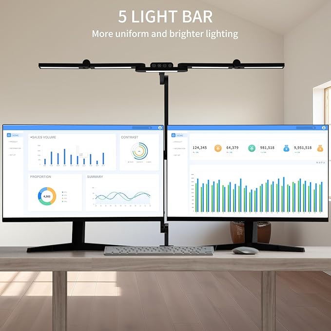 Architect Desk Lamp with 5 Light Bars for Home Office, 32.5Inch Long Led Desk Light with Clamp, 24W Tall Foldable Computer Lamp with Swing Arm, Bright Table Light for Desktop Working Drafting
